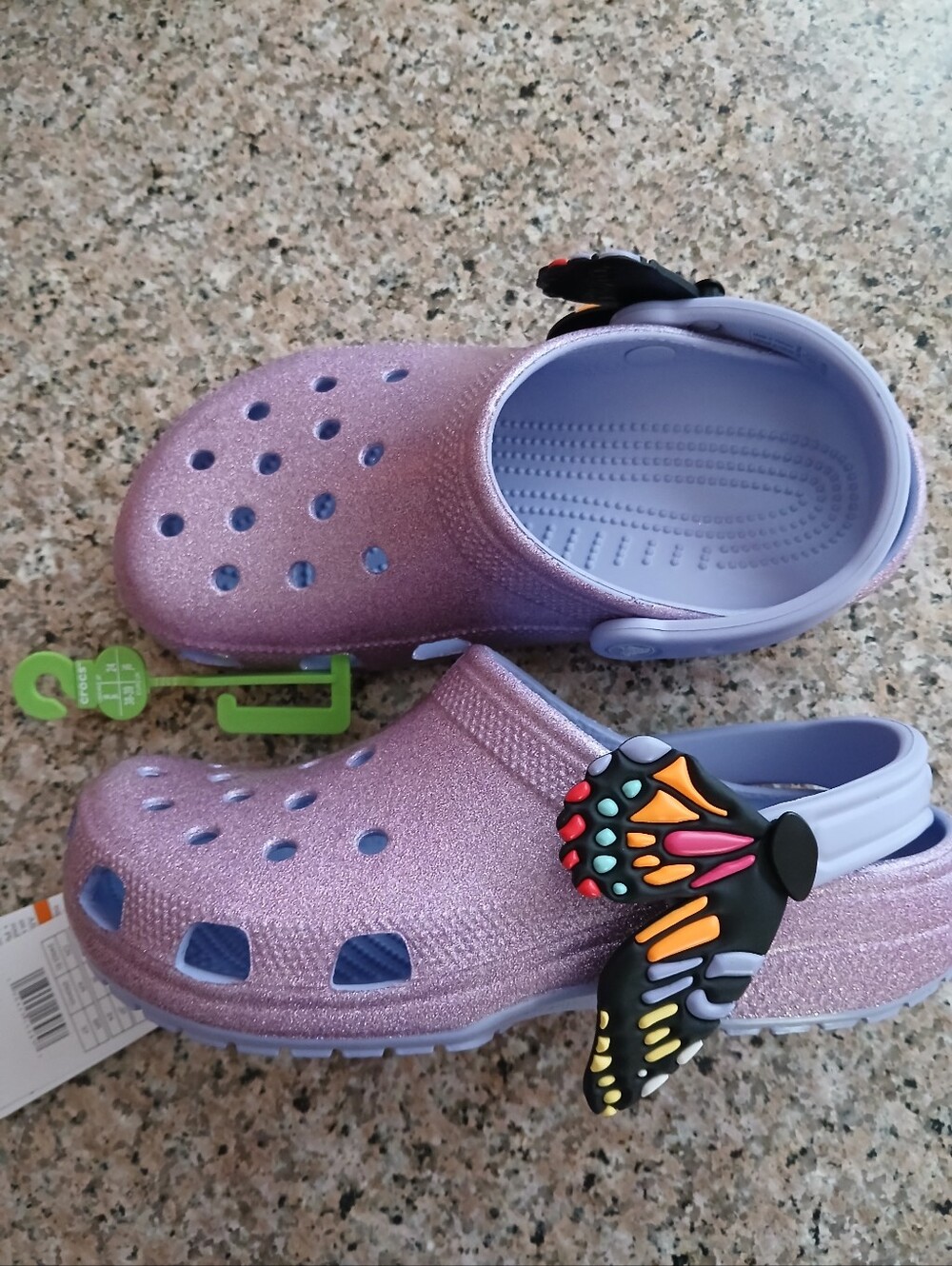 CROCS Kids Sparkle Lavender Clogs with Colorful Butterfly Charm